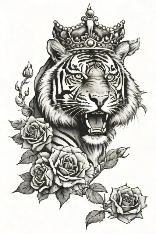 Tiger, rose, crown tattoo design idea