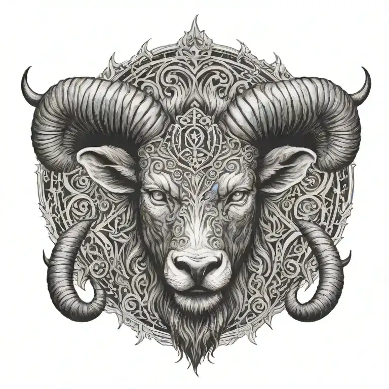 demonic aries with mandela tattoo design idea