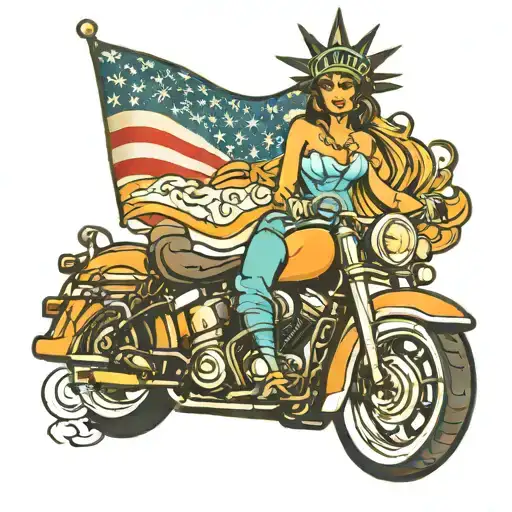 lady liberty riding Harley Davidson motorcycle tattoo design idea