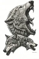 white wolf snarling at black wolf howling tattoo design idea