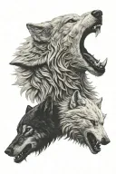 white wolf snarling at black wolf howling tattoo design idea