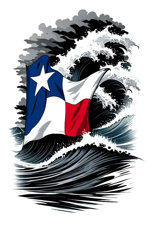 ocean waves with Texas flag tattoo design idea