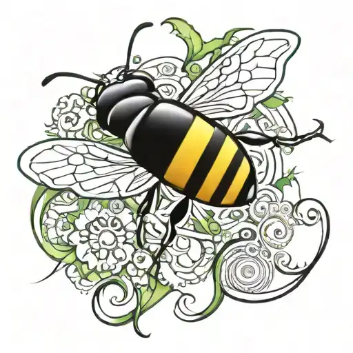 Bee Green ribbon tattoo design idea