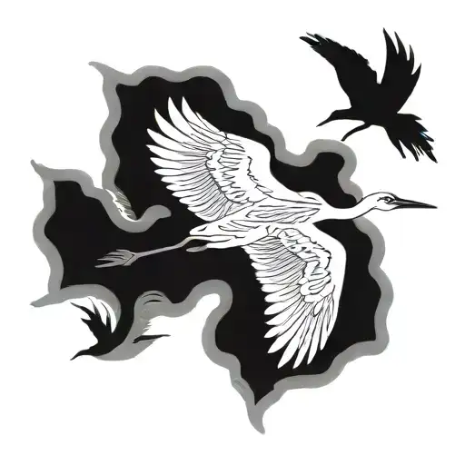 japanese crane flying towards tattoo design idea