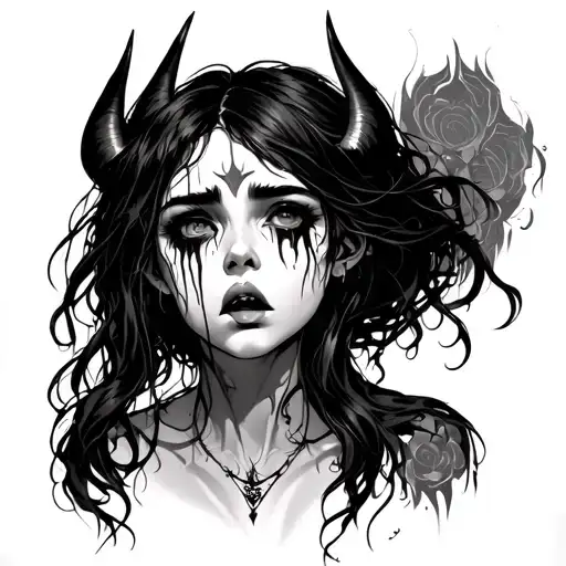 demon girl crying tattoo design idea