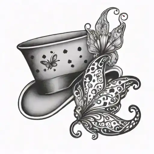 make a dotted heartshaped tattoo design with a mustache, a bowlhat, a butterfly, a tie and a little heart woven in to it tattoo design idea