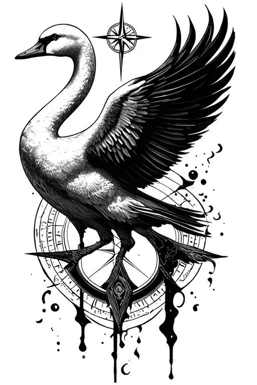 compass, swan of blood type and fracture tattoo design idea