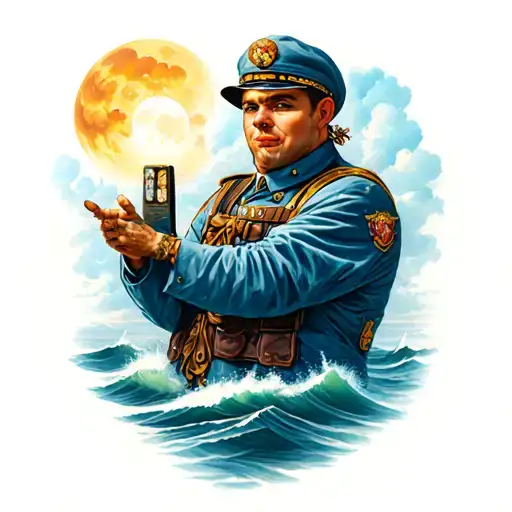 seaman telling a young tattoo design idea