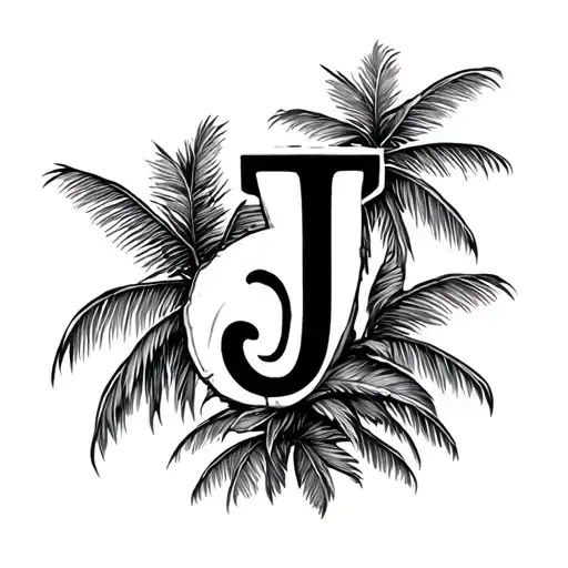 Coconut tree with letter J tattoo design idea