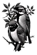  rock elm but with finch in the the branch, one baby bird beside the finch tattoo design idea