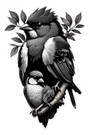  rock elm but with finch in the the branch, one baby bird beside the finch tattoo design idea