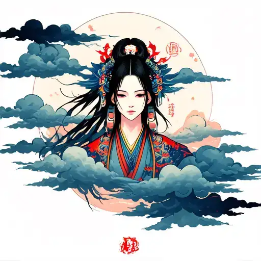 Japanese tribal manga with clouds tattoo design idea