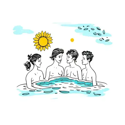 tattoo of 3 cousins, they love each other, summer, pool, sun, sunflower seeds, cinema tattoo design idea