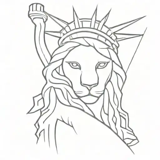 lion and the statue of liberty tattoo design idea