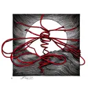 The red string becomes one clean, continuous line	•	It gently twists like a DNA / fate thread (no sparkles, no dust)	• tattoo design idea