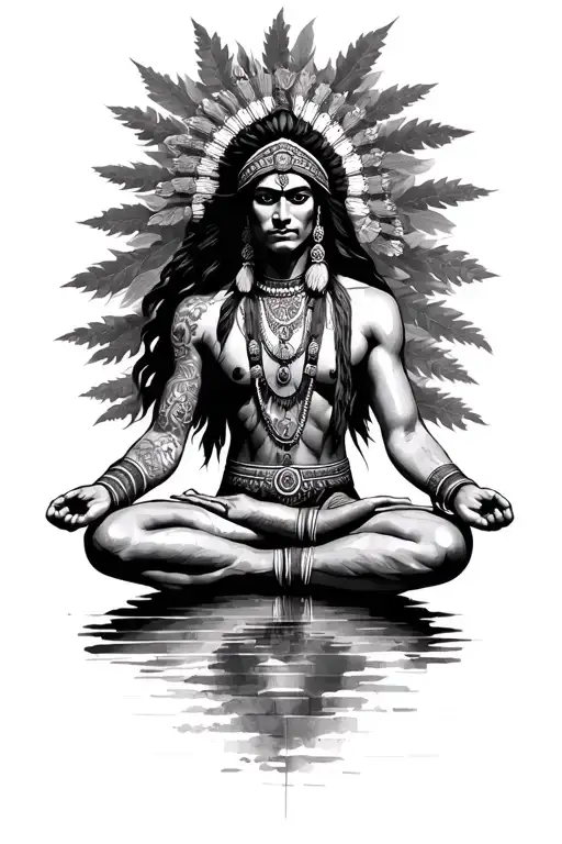 modern Indian warrior meditating tattoo design idea