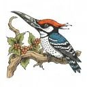 woodpecker pecking tattoo design idea
