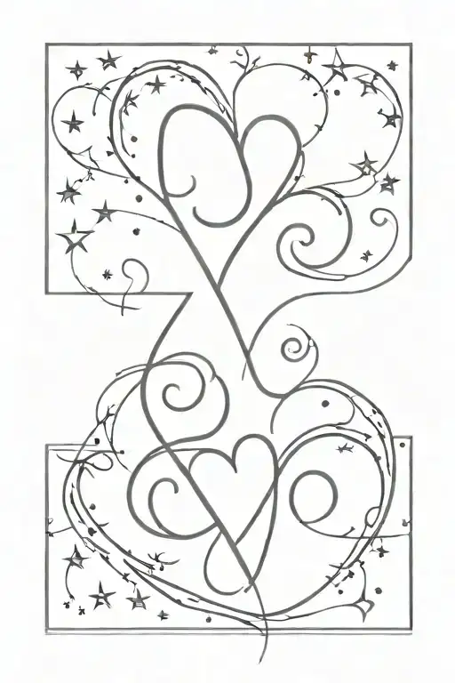 letters I and J heart inspired with stars forming the shape tattoo design idea