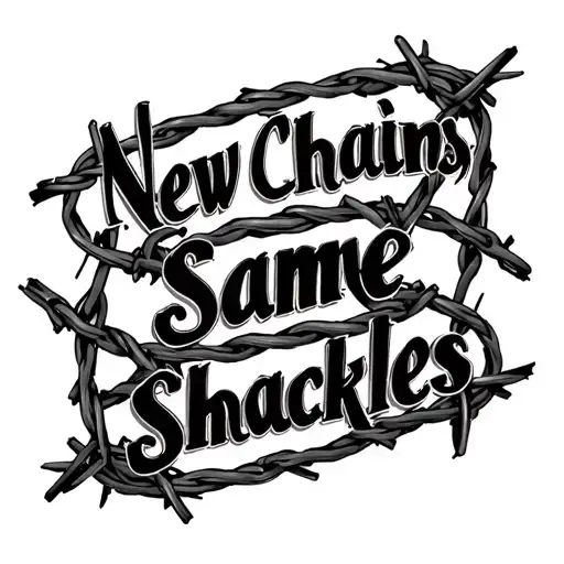 "New Chains, Same Shackles" Barbed wire around text tattoo design idea