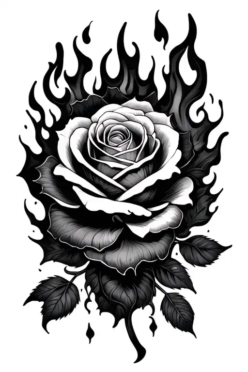 fire and rose intertwined tattoo design idea