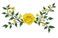 texas wildflower on vines with yellow rose in middle for lower back tattoo design idea