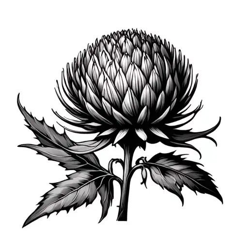 Both the Scottish Thistle and the South African Protea growing out of one seed simple design tattoo design idea