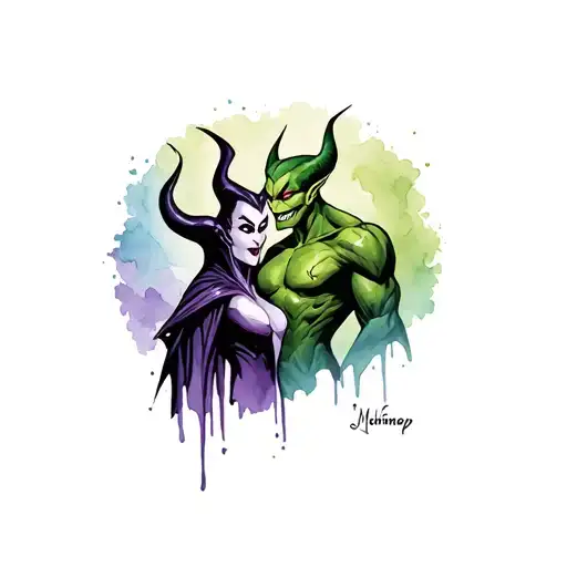 Green Goblin next to Malificent next to Ursela from Disney tattoo design idea