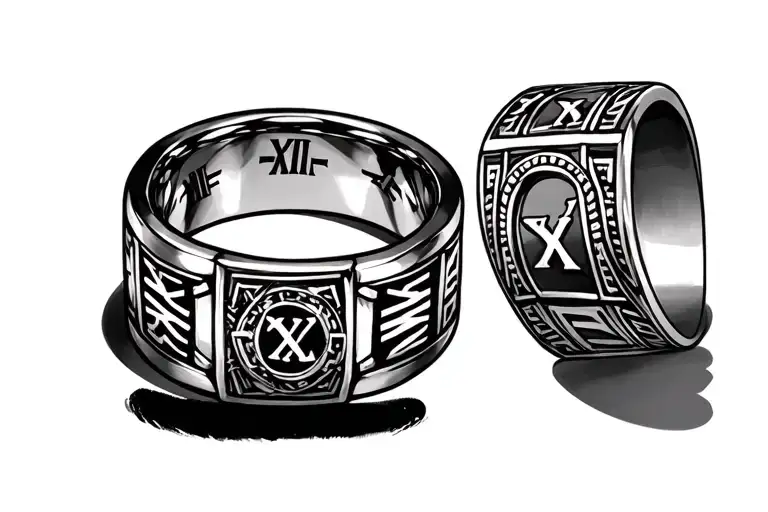 2 rings around my arm with roman numerals on the front of the rings tattoo design idea