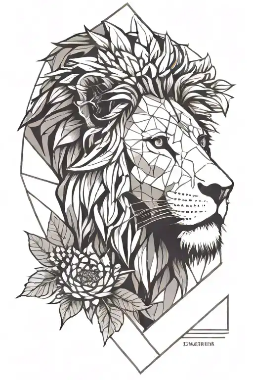 Lion head with table mountain and fynbos bouquet with king protea tattoo design idea