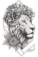 Lion head with table mountain and fynbos bouquet with king protea tattoo design idea