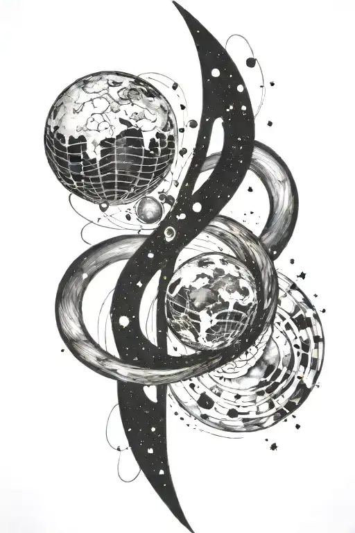 infinity symbol with a galaxy and planets in one side and the earth in the other side of the infinity symbol  tattoo design idea