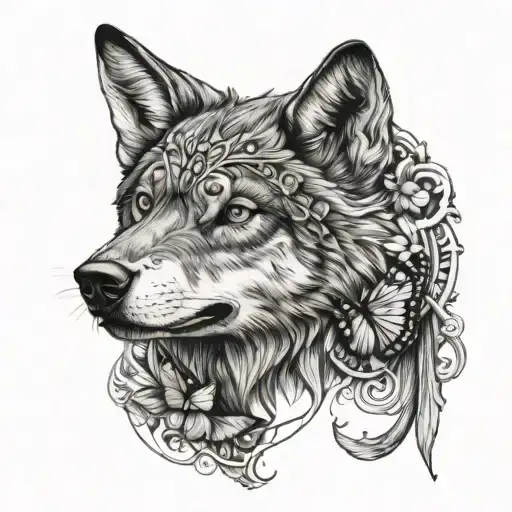 Wolf Butterfly tattoo design idea