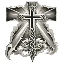 A small, simple cross with rays of light comin’ out from behind it, symbolizing faith and divine guidance tattoo design idea