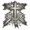 A small, simple cross with rays of light comin’ out from behind it, symbolizing faith and divine guidance tattoo design idea