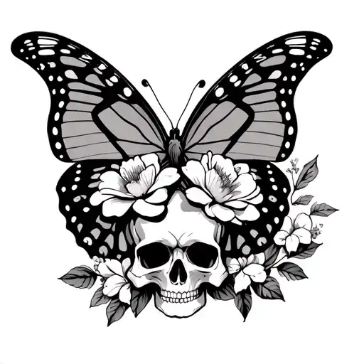 skull flower blooming butterfly cardinal tattoo design idea