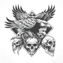 eagle + skull + wolves tattoo design idea