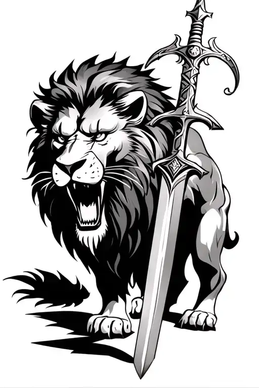 scary Lion christian warrior wielding a sword tattoo design idea