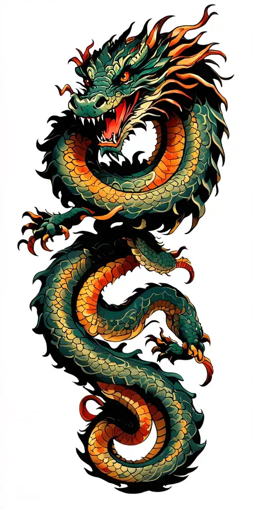 dragon wrapped with a snake coiled tattoo design idea