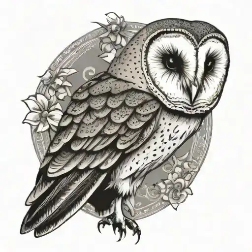 barn owl in a ptterned background tattoo design idea