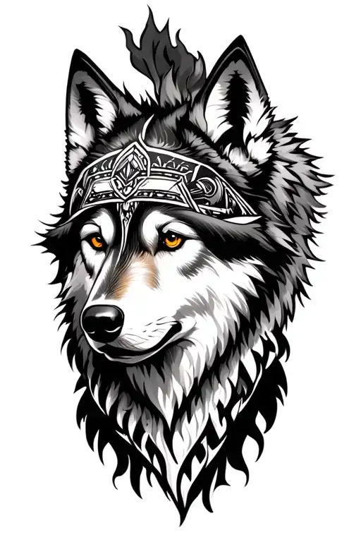 face head dress wolves tattoo design idea
