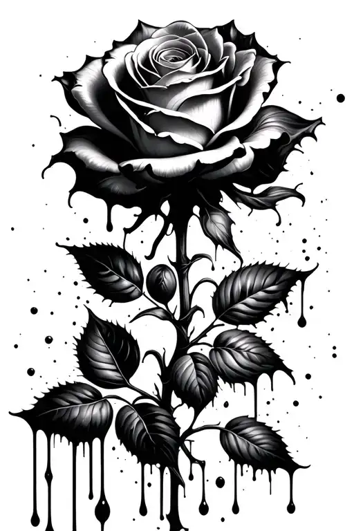 rose with ink splatter and ink dripping  tattoo design idea