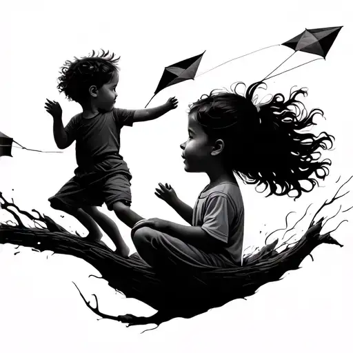 children flying kites tattoo design idea