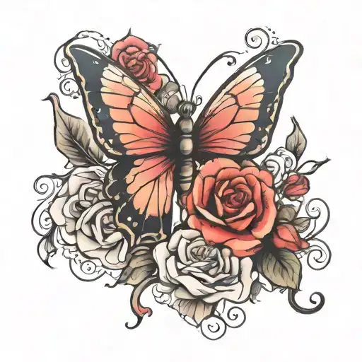 fairy rose butterfly tattoo design idea