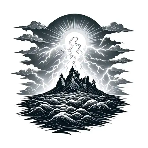 thunder and lightning rainstorm with sunlight and clouds  tattoo design idea