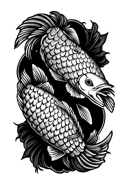 Chicano and Japanese braided carp scales in low part, kiritsuke knife, other designs tattoo design idea