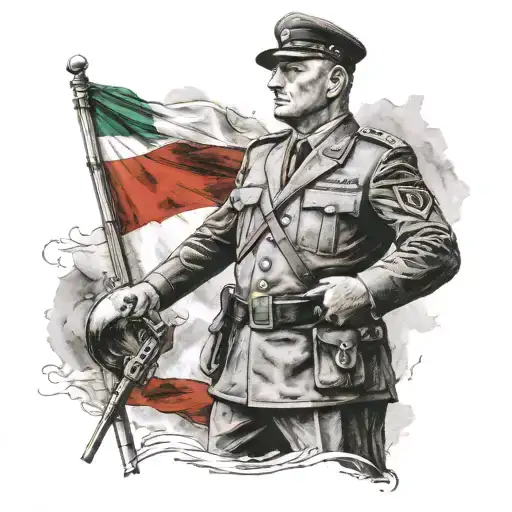Mussolini on the side with the italian flag on background tattoo design idea