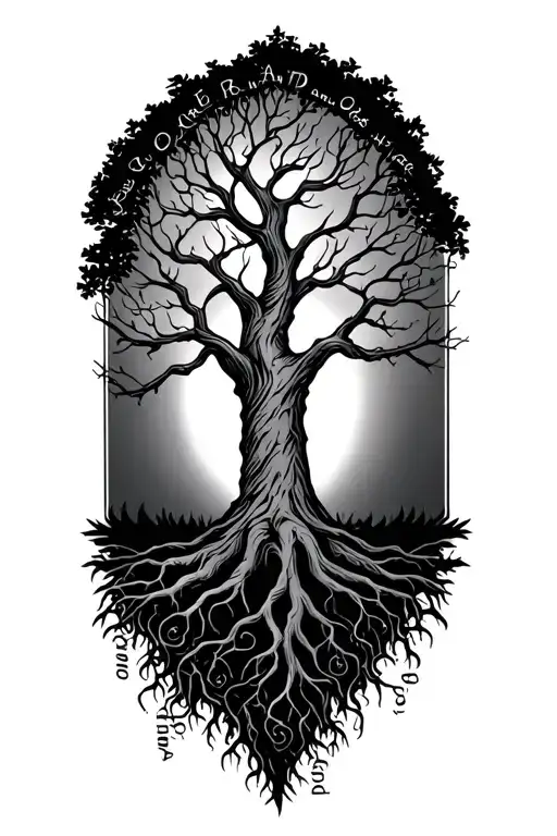 tree with daughter's name as roots reaching deep tattoo design idea