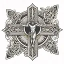god in a cross with light and darkness tattoo design idea