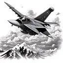 f16 fighter jet AT MOUNTAIN WAVES CLOUDS tattoo design idea