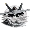 f16 fighter jet AT MOUNTAIN WAVES CLOUDS tattoo design idea